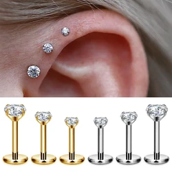 2/4PC Labret Tragus Stud Earrings 16G Surgical Stainless Steel CZ Crystal Monroe Helix Cartialge Conch Medusa Lip Body Piercing