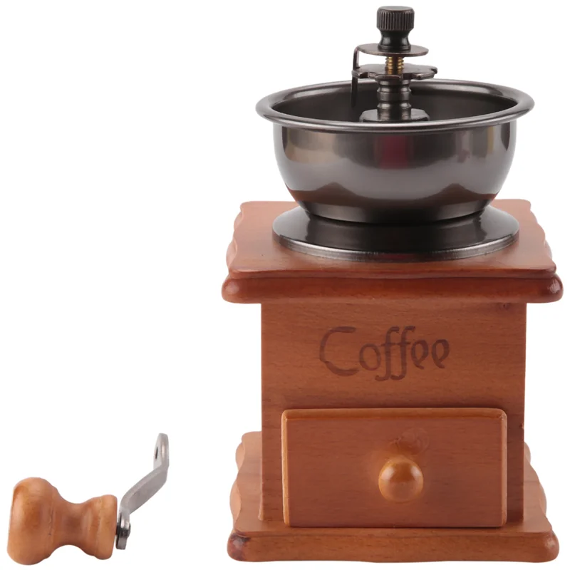 ABLQ Coffee Bean Grinder Wooden Manual Coffee Grinder Hand Stainless Steel Retro Coffee Spice Mini Burr Mill With - Image 3