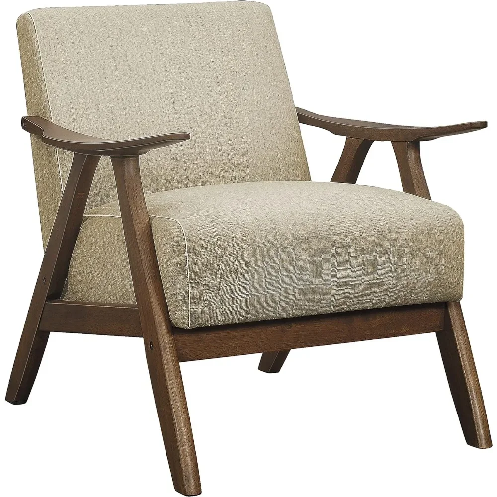 Mid Century Modern Accent Chair with Solid Wood Frame in Walnut Finish, Upholstered Living Room Lounge Arm Chair,