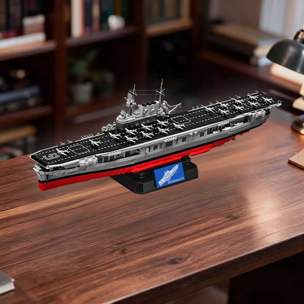 MOC Aircraft Carrier USS Enterprise CV-6 Building Blocks Set Compatible with Standard Brick Size Ship Model Gift for Collectors