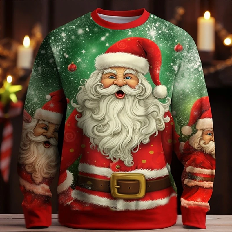 Couple's Funny Ugly Christmas Sweater Santa Claus Graphic Print Winter Warm Pullover Casual Loose Fit Christmas Sweatshirt