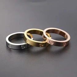 2024 Classic Cross Stainless Steel Love Ring For Women Men Rose Gold Couple CZ Crystal Luxury Wedding Rings Jewelry Gift