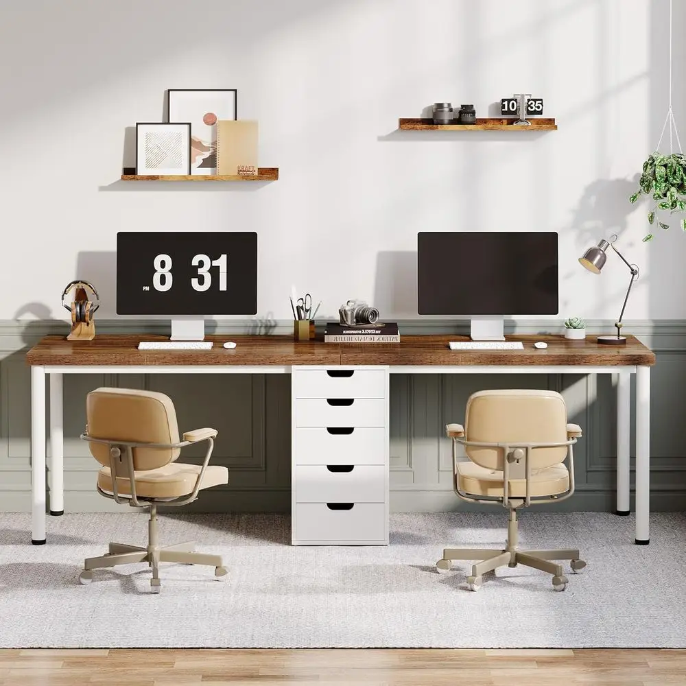Two Person Computer Desk with 5 Drawers, 78.7 Inches Extra Long Double Office Desk, Modern Simple Double Computer Customized