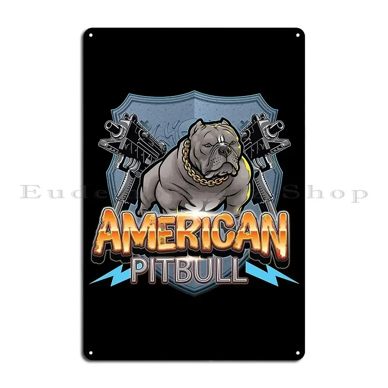 American Pitbull Dog Strong Pitbull Dog Pitbull Dog With Gun Metal Signs Garage Living Room Rusty Personalized Cave