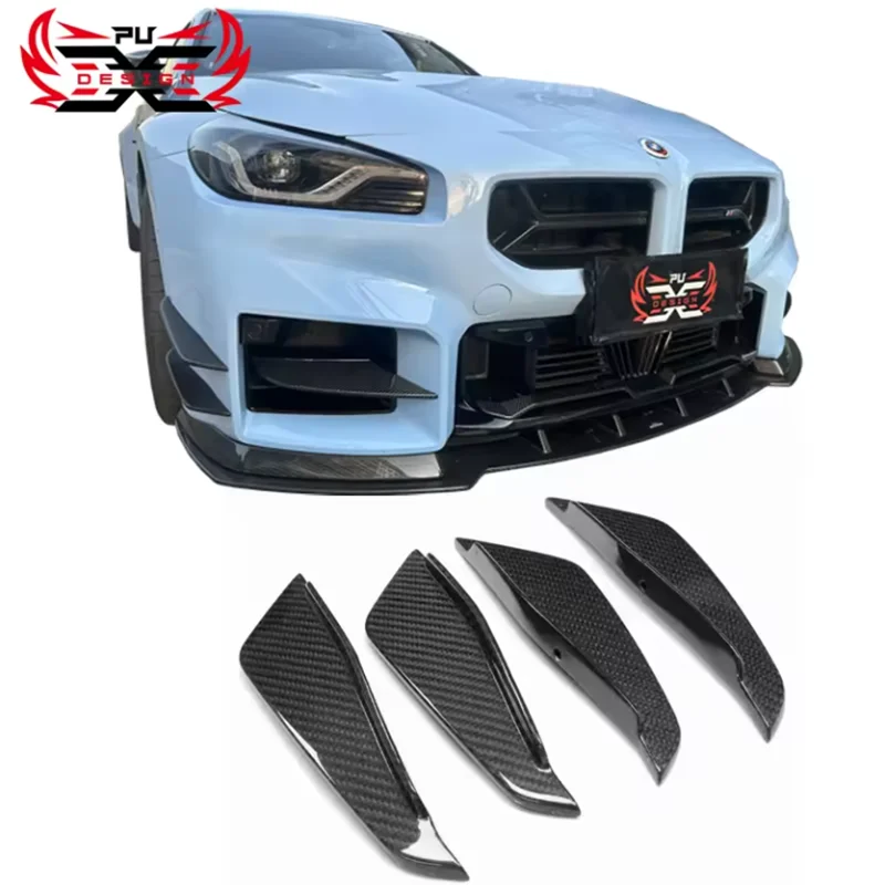 4 Pieces AC Style Dry Carbon Fiber Canards For BMW M2 G87 Front Bumper Spoiler Body kit