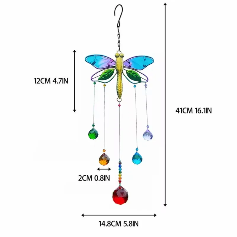 Atrapasueños de cristal de mariposa de libélula, Prisma colgante para ventana, decoración de arte de pared interior y exterior para jardín