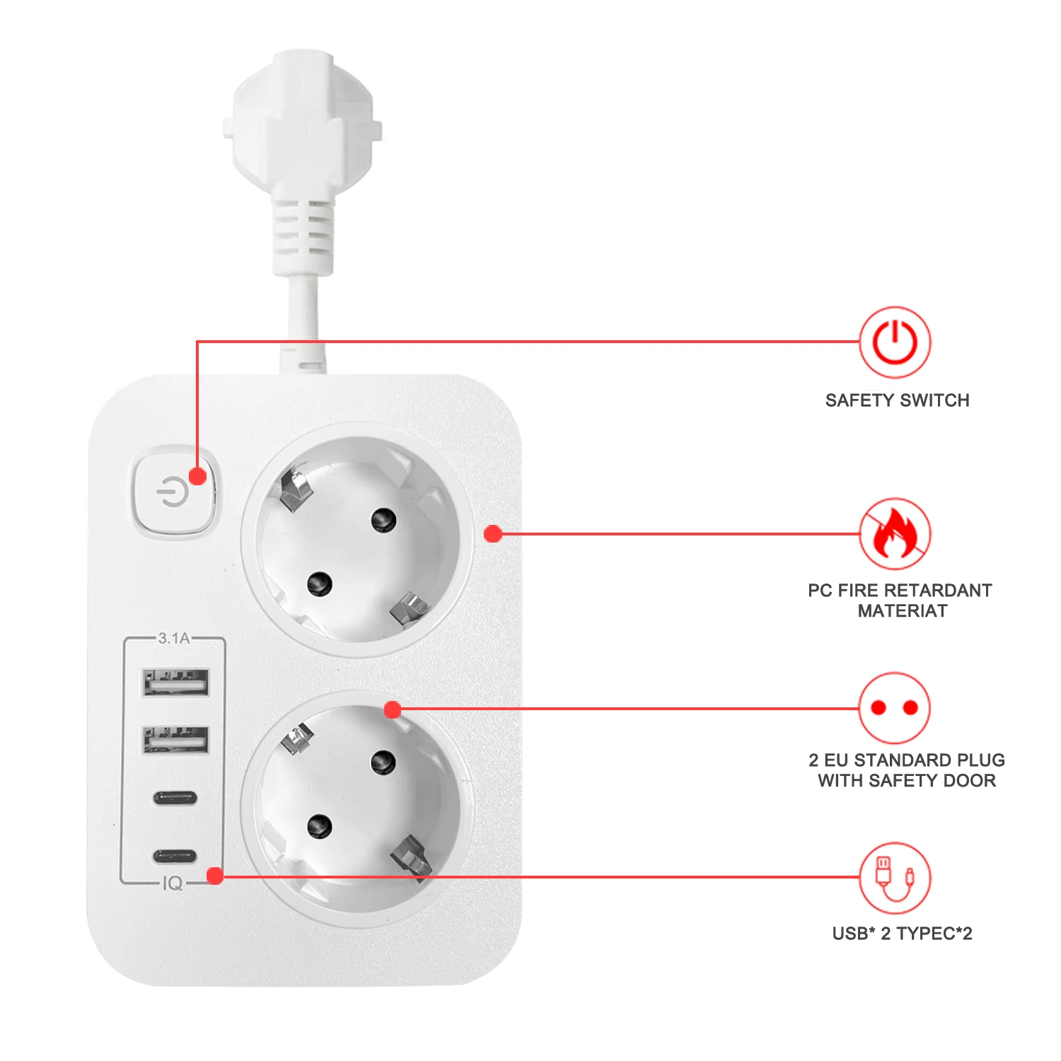 EU Plug AC Outlet Power Strip Extension Electrical Socket With USB Charger Home Appliance Office