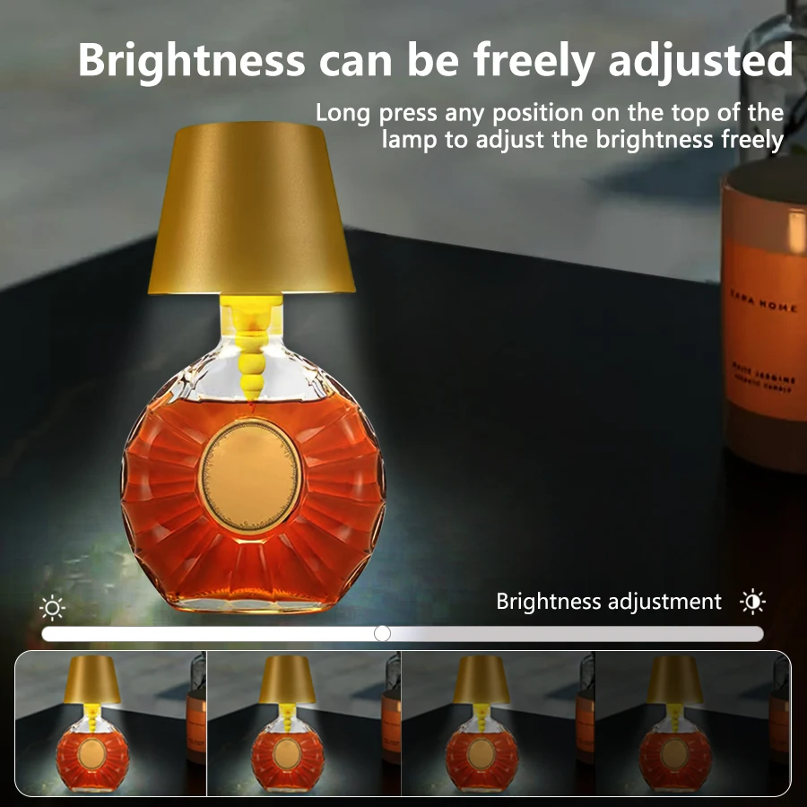 زجاجة النبيذ LED مصباح طاولة لاسلكي 3-color عكس الضوء بشكل لا نهائي USB قابلة للشحن أضواء طاولة الطعام اللمس أضواء LED مقاومة للماء #3