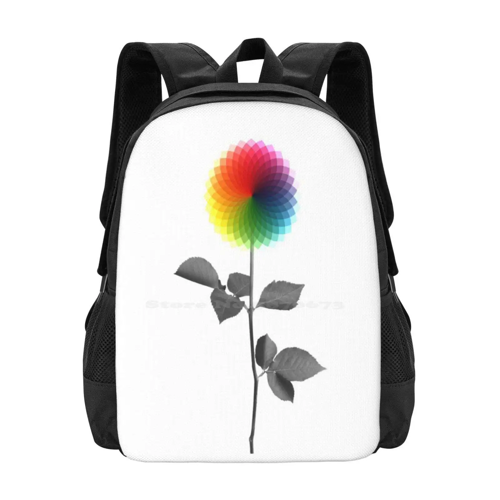 Rainbow Bloom School Bag Big Capacity Backpack Laptop Rainbow Bloom Flower Rose Nature Life Love Happy Positive Warm Black Grey