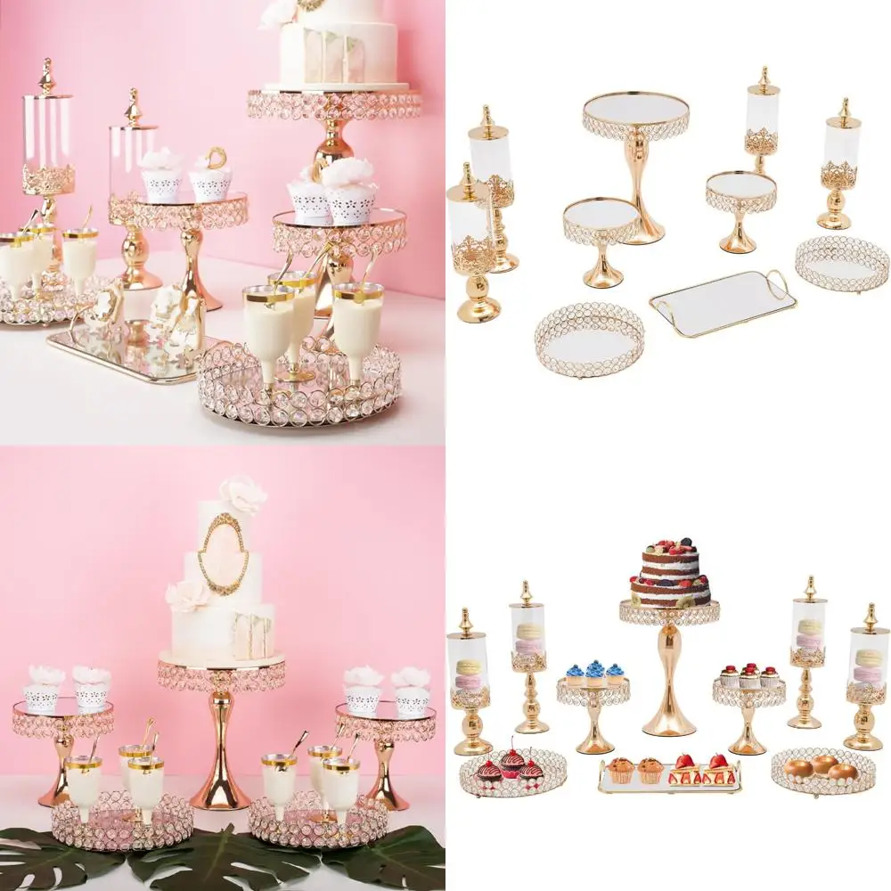 

Набор из 10 хрустальных золотых подставок для торта, стильных круглых подносов для десертов с зеркальными тарелками для кексов, фруктов и многого другого