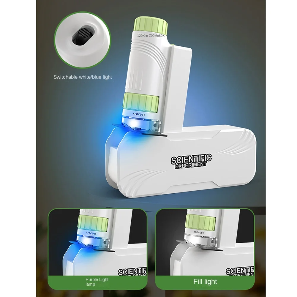 60x-120x ポータブルハンドヘルド顕微鏡 LED ライト付きリストストラップ付き子供用ポケット顕微鏡取り外し可能認知力を向上させる