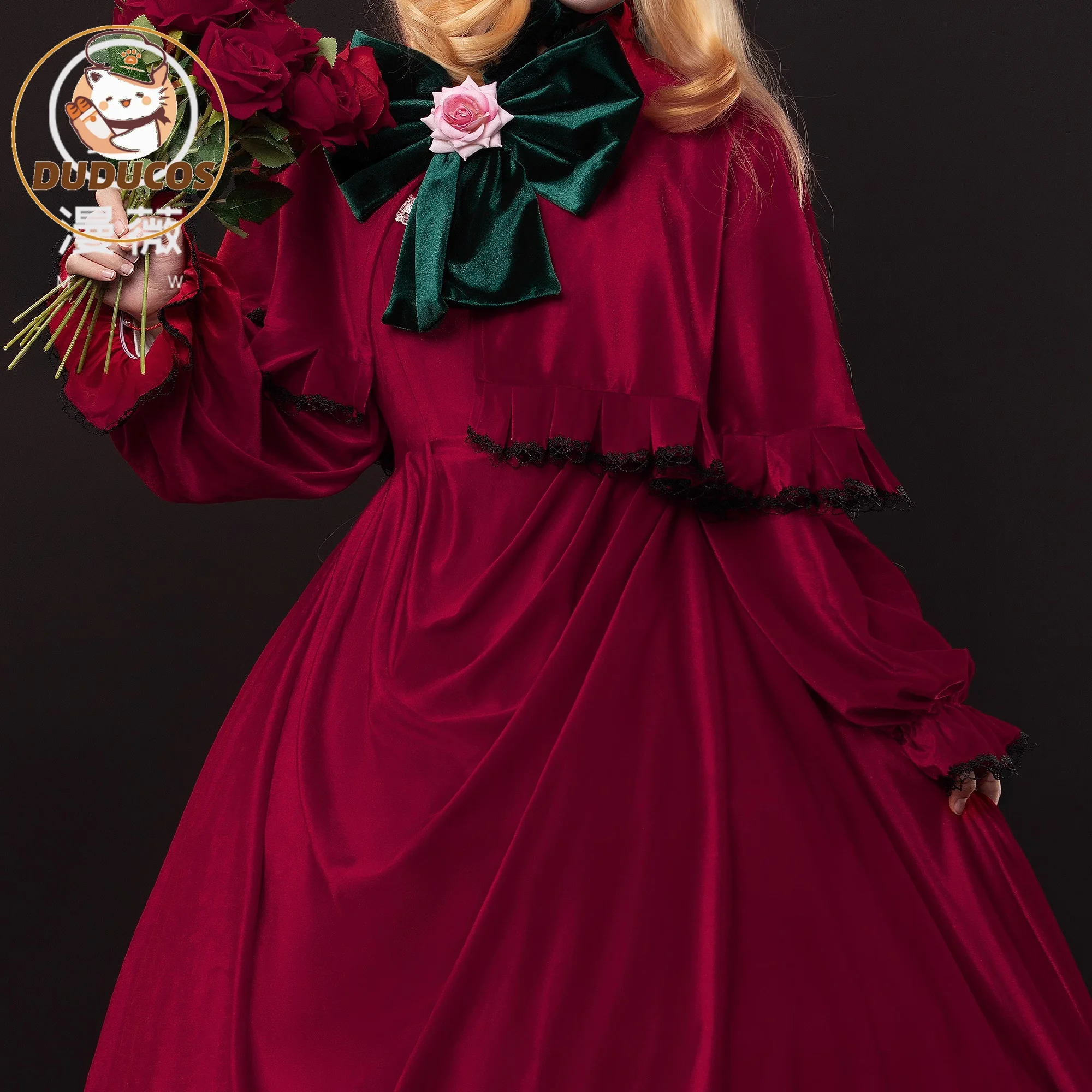 

Anime Shin Ku Cosplay Rozen Maiden Costume Red Velvet Dress Lolita Hat Headwear Wigs For Woman Halloween Party suit