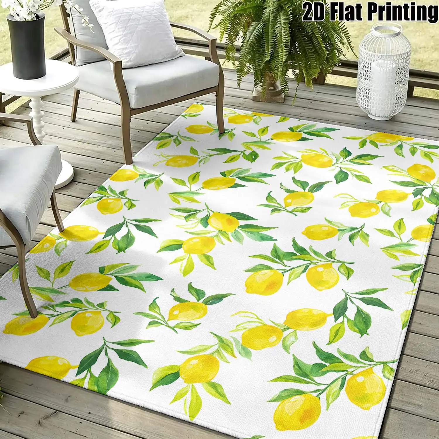 1Pc 2D Printed Carpet: Yellow Lemon Pattern, Nordic/Instagram/Modern Minimalist/European Fresh Plant Theme, Home Decor, Multiple Sizes, Machine Washable For Entrance/Dining Room/Foyer/Bedroom/Living Room/Study.