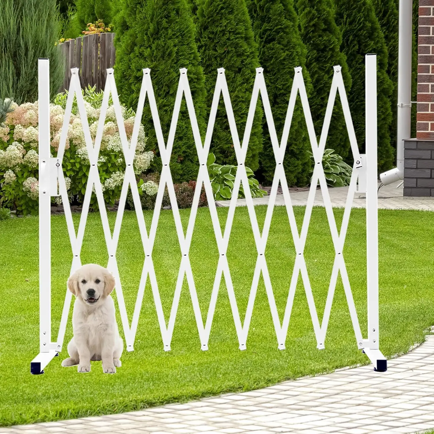 Metal Expandable Dog Gate, 9Feet, Versatile Accordion Safety Barrier Gate, Portable Retractable Barricade Gate, Free Standing