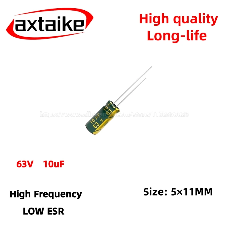 

50PCS 63V10uF Aluminum Capacitor, High Frequency Low ESR 105°C Radial for Power Supply Long-life 5×11MM