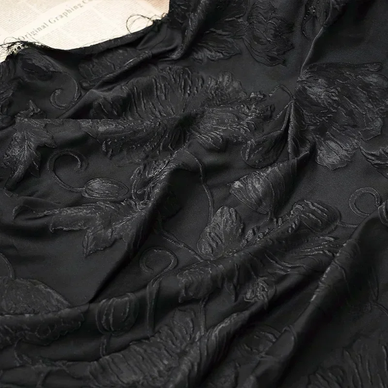 45cm x 155cm preto em relevo grande flor textura tecido jacquard primavera outono retro roupas vestido saco diy tecido de costura a91