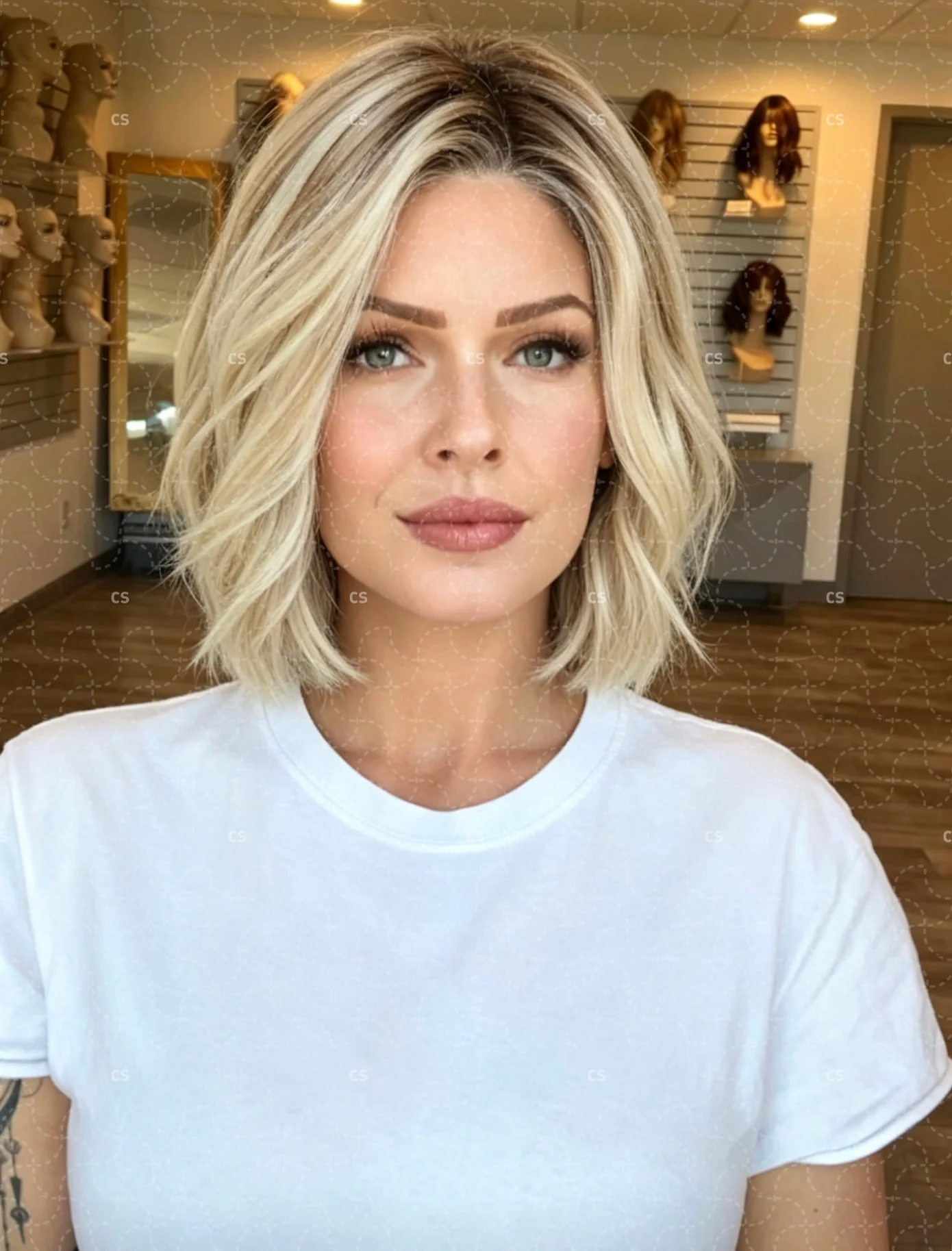 Short 14 inch business style soft big waves, pre combed baby hair, natural 100% human hair appearance, dark brown gradient high