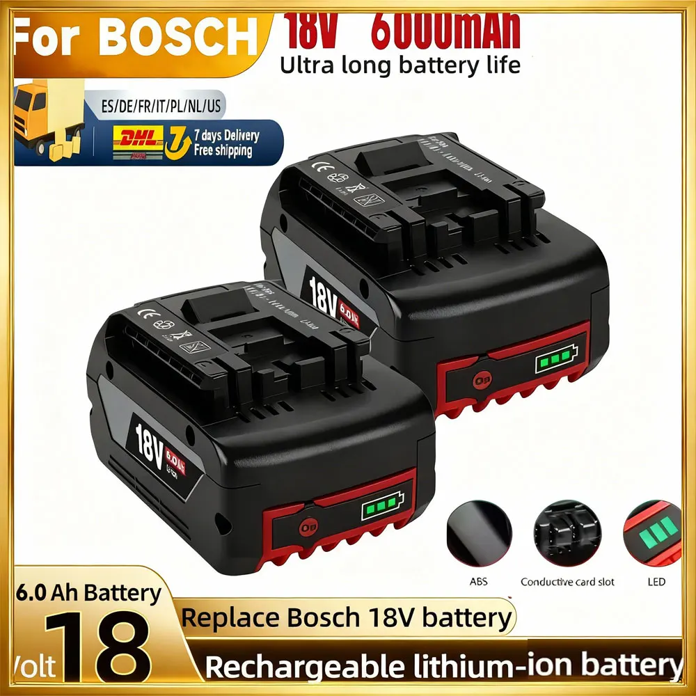 Batterie Li-ion professionnelle d'origine pour Bosch GBA 18V 6.0Ah avec LED pour chargeur Bosch 18V remplacement BAT609G BAT622 BAT618G