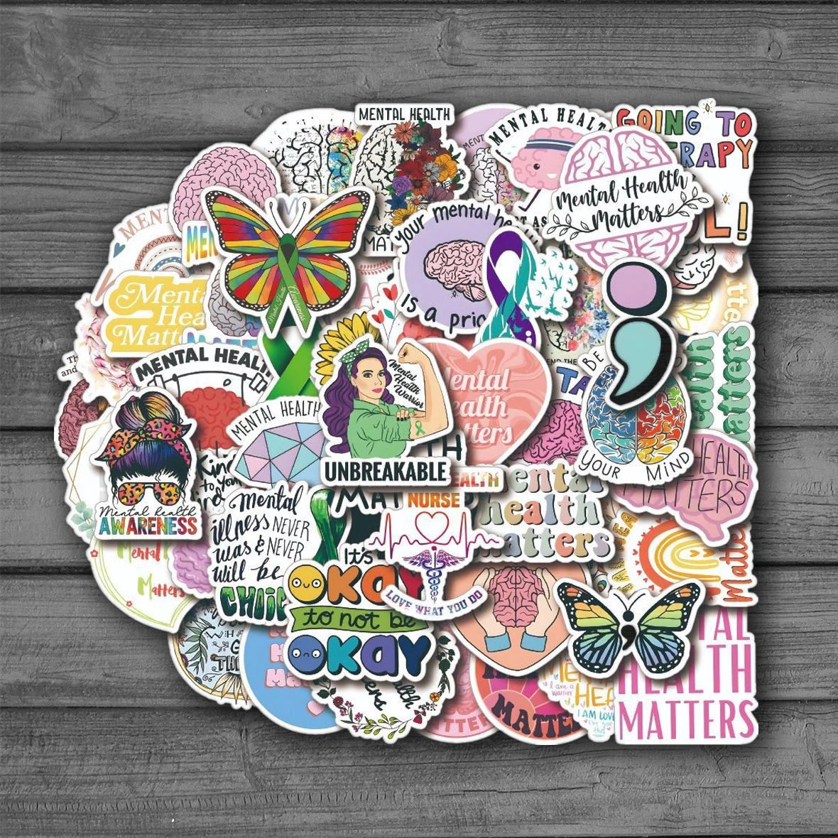 50pcs Psychological Health Stickers Waterproof Skateboard Travel Decal Motorcycles Phone Laptop Luggage Sticker