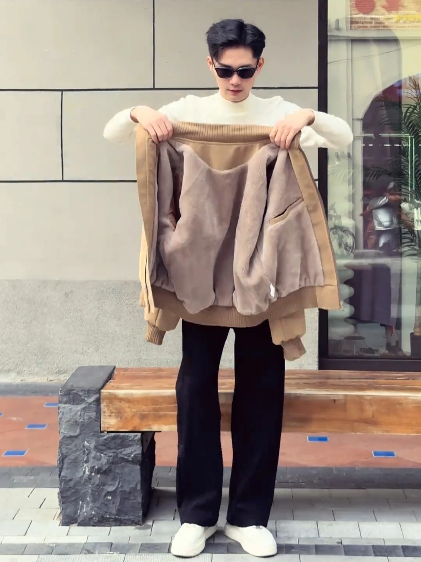 

Мужская зимняя теплая куртка из искусственной кожи с подкладкой из искусственного кроличьего меха, с воротником-стойкой, эффектом тай-дай, на молнии, из смесового хлопка