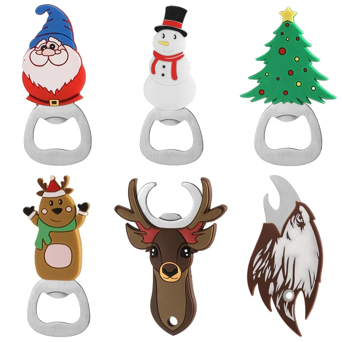 Christmas Magnetic Bottle Opener Santa Snowman Elk Beer Eagle Silicone Stainless Steel Beer Openers Fridge Magnets Kitchen Tools