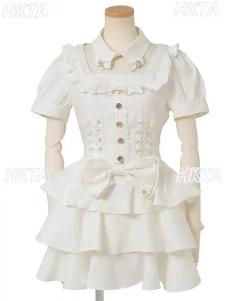 Japanese liz removable collar waist cake denim dress short skirt autumn new short-sleeved dress sweet girls lolita two piece set - view 3