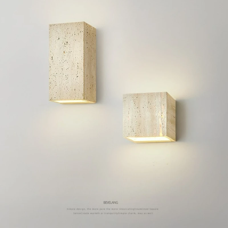 

Yellow Travertine LED Wall Lamp Parlor Bedroom Stairs Aisle Corridor Creative Lighting Fixtures Indoor Bedside Lights Sconces