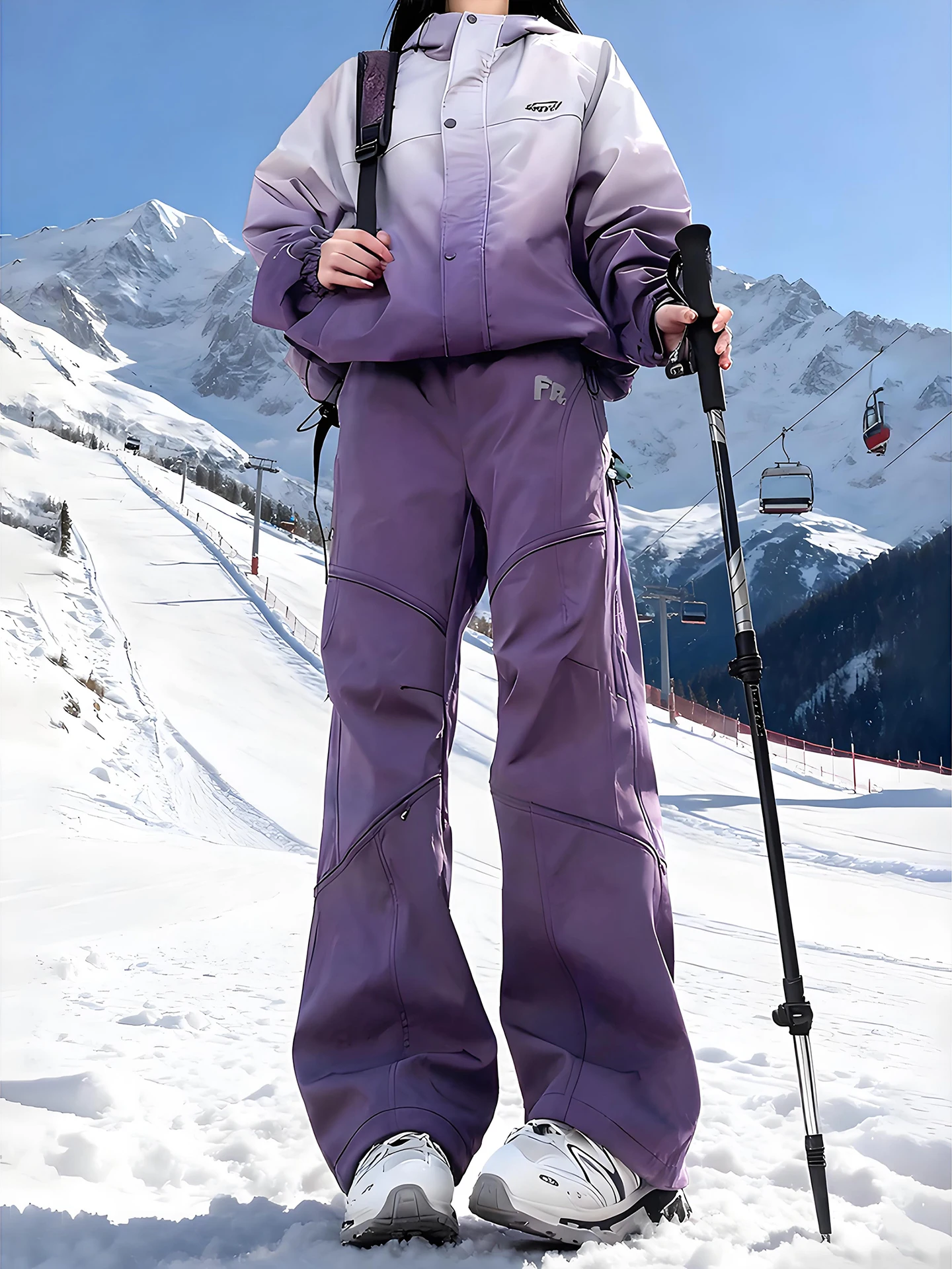 

Men's And Women's Fce-Lined Ski Pants Winter Windproof Waterproof Outdoor Mountain Climbing Suit Full Set Casual Straight ...