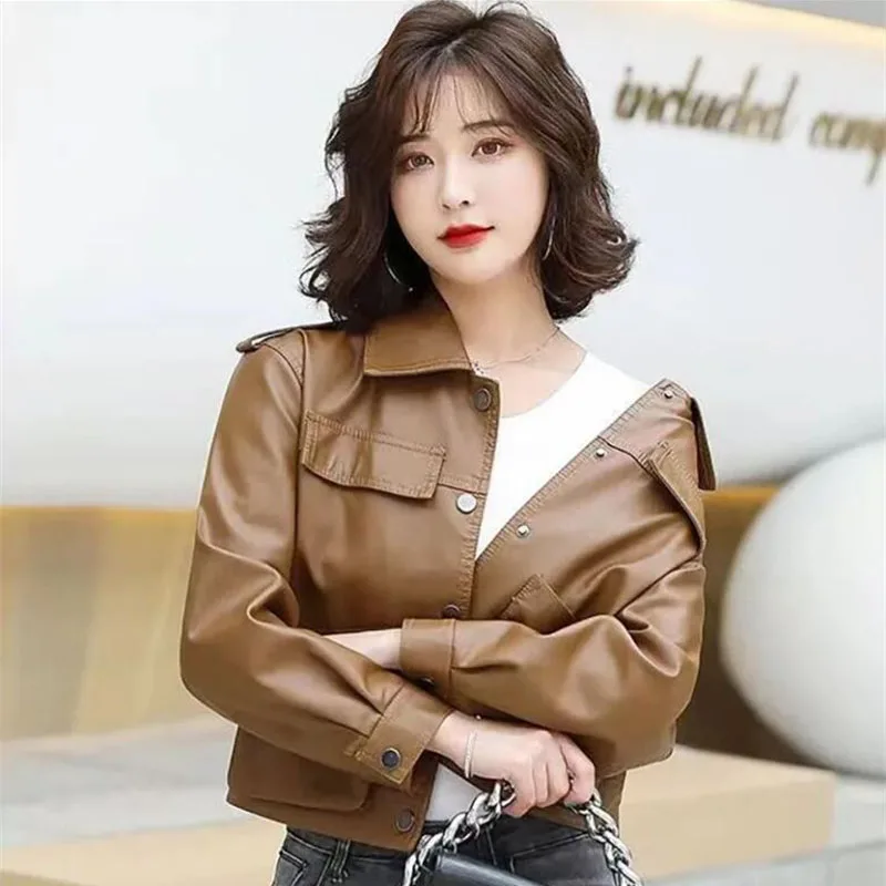 Pu Motorcycle Leather Coat Female Short Women's Leather Clothing 2023 Spring Autumn New Chic Casual Jackets Casaco Feminino