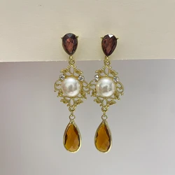 Vintage Elegant Baroque Pearl Ear Clips Earring Jewelry Temperament Long Water Drop Crystal Clip on Earrings Without Piercing