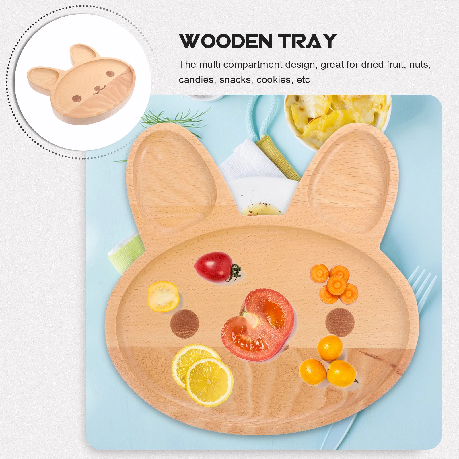 Wooden Rabbit Food Serving Tray Smooth Easy Clean Wood Tray for Fruit Desserts Snacks Bread Display Kitchen Dining Room