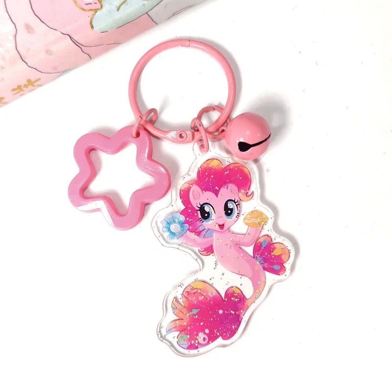 My Little Pony Glitter Keychain Fluttershy Pinkie Pie Acrylic Star Pendant Accessories Girl Cute Kawaii Christmas Birthday Gift