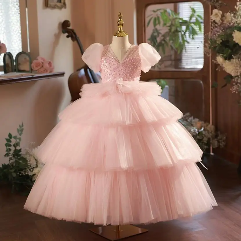 

Children's Princess Evening Gown Catwalk Host Piano Performance Wedding Party Flower Girl Dresses A3923 Bridesmaid Dresses