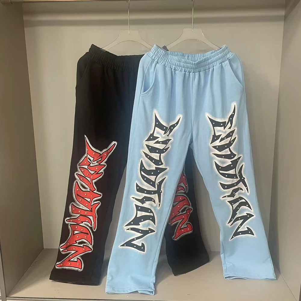 

Streetwear Letter Color Rhinestone Joggers Mens Casual Sweatpants Vintage Loose Baggy Terry Sport Trousers Oversize Joggers Pant