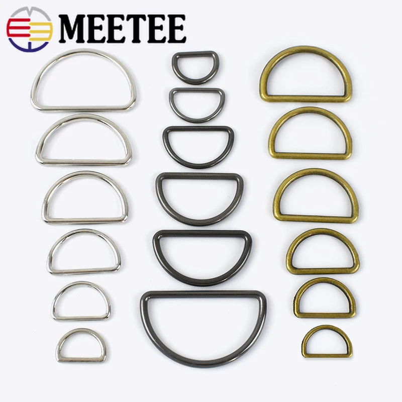 Meetee 30Pcs Metal D Ring Buckle 15-50mm Bag Strap Clasps Webbing belt buckle Adjuster Connector Hooks DIY Hardware Accessories