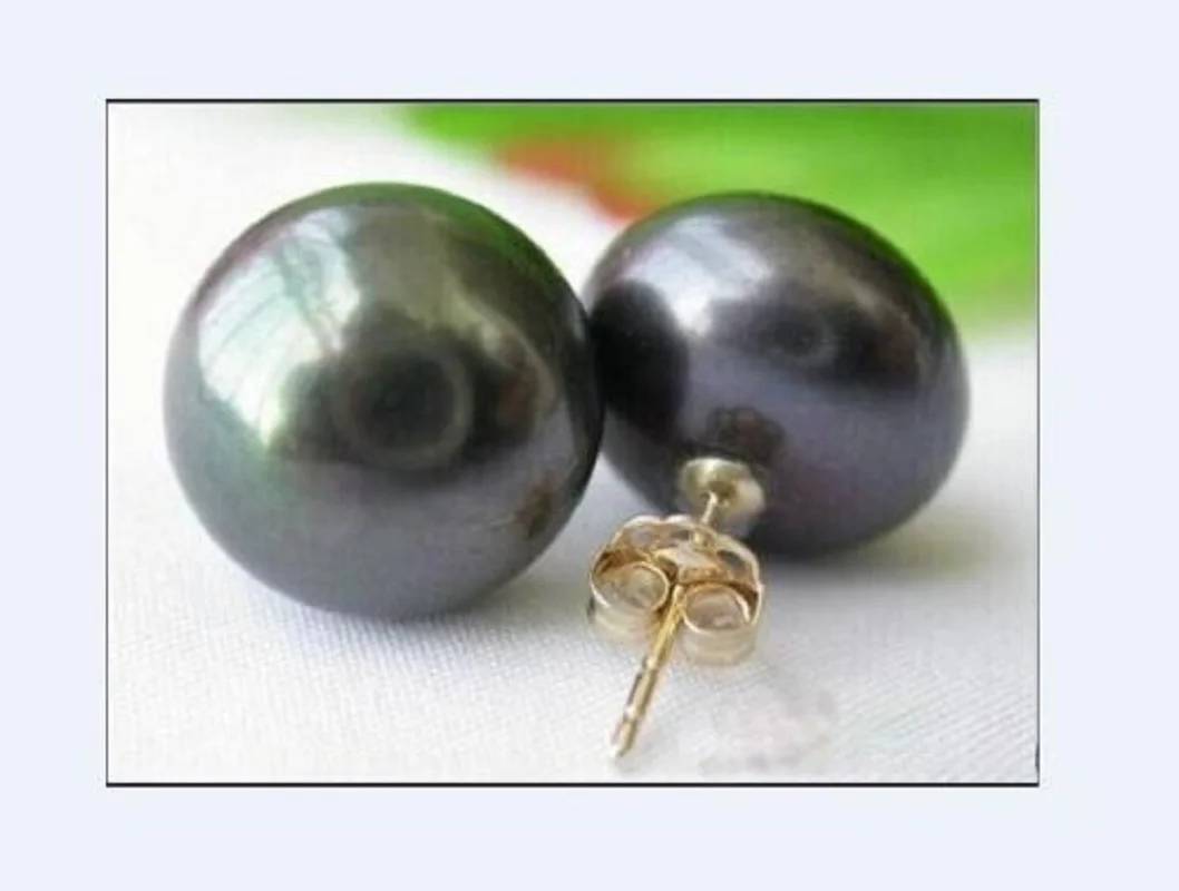 AAAA 12-13mm South China Sea Gold Black Earrings Pearl Earrings 14k Gold P Earrings-