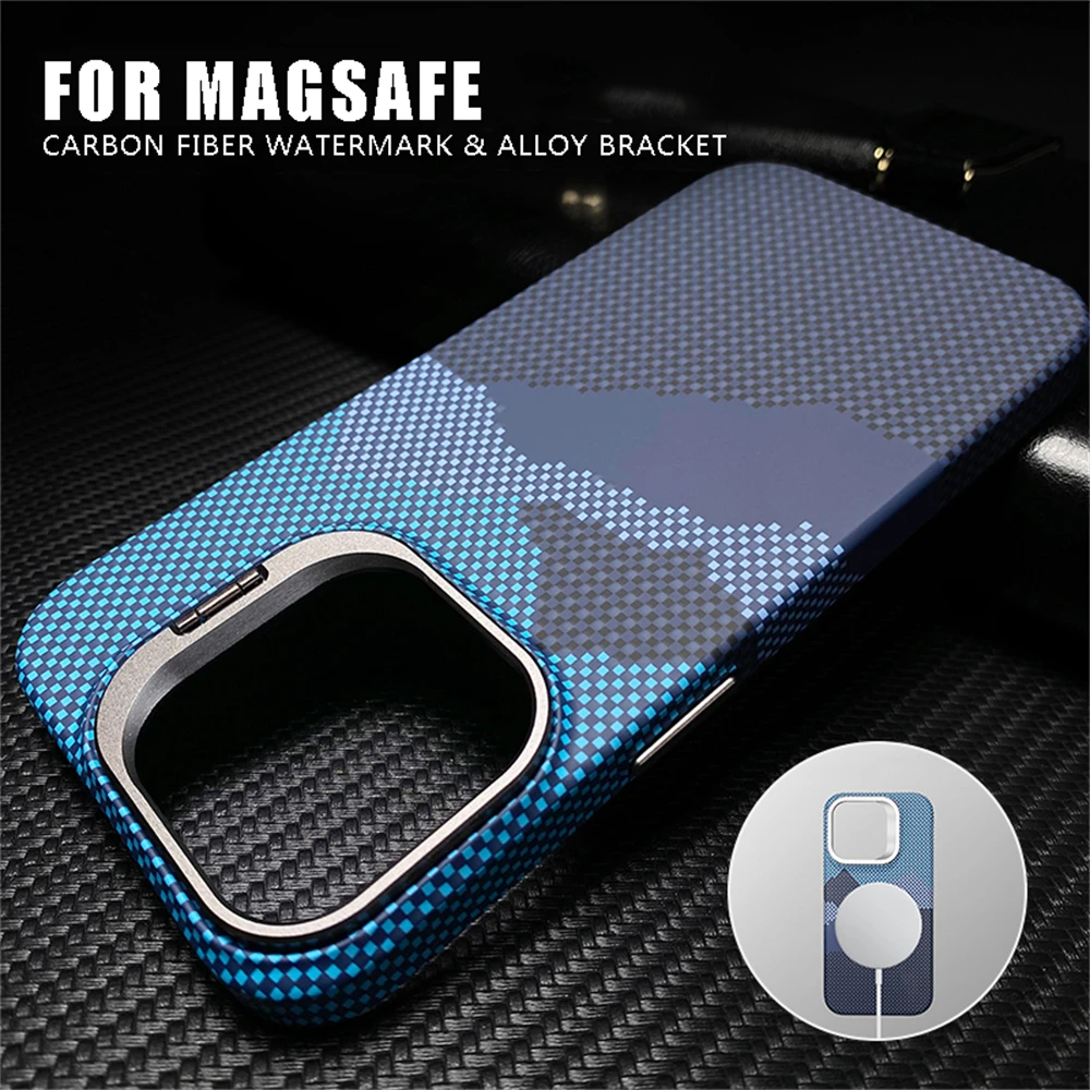 Lens Metal Holder Cloud Carbon Fiber Pattern For Magsafe Case For iPhone 16 Plus 15 14 13 Pro Max Mganetic Wireless Charge Cover