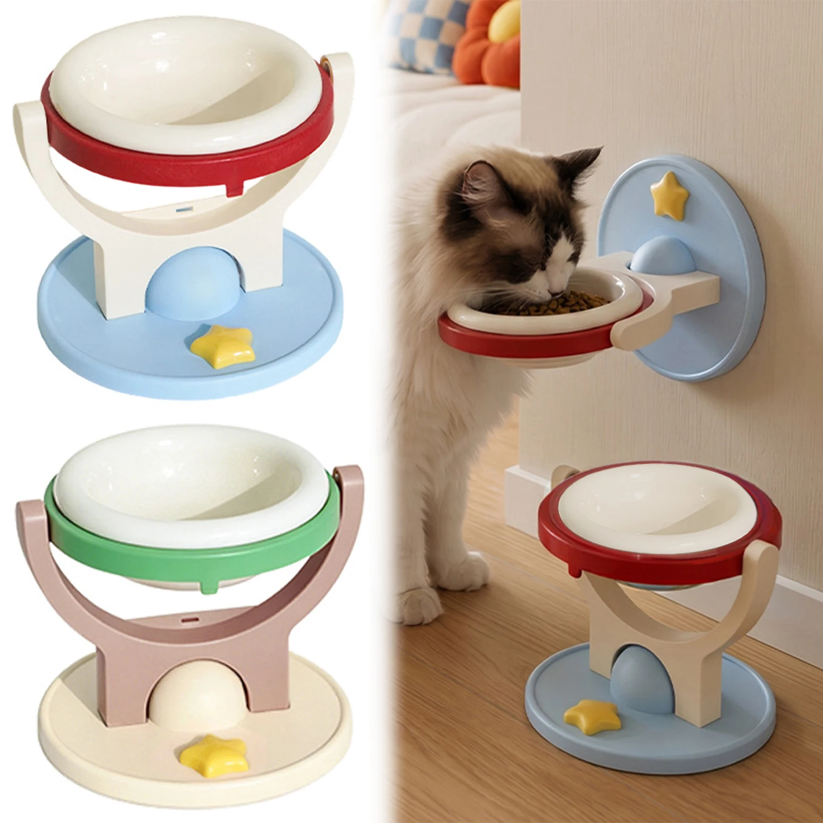 Wandmontierter Katzennapf, 2-in-1-Erhöhter Futternapf mit abnehmbarem Napf, Wand- oder Bodengebrauch, spülmaschinenfest, mit verstellbarer Höhe