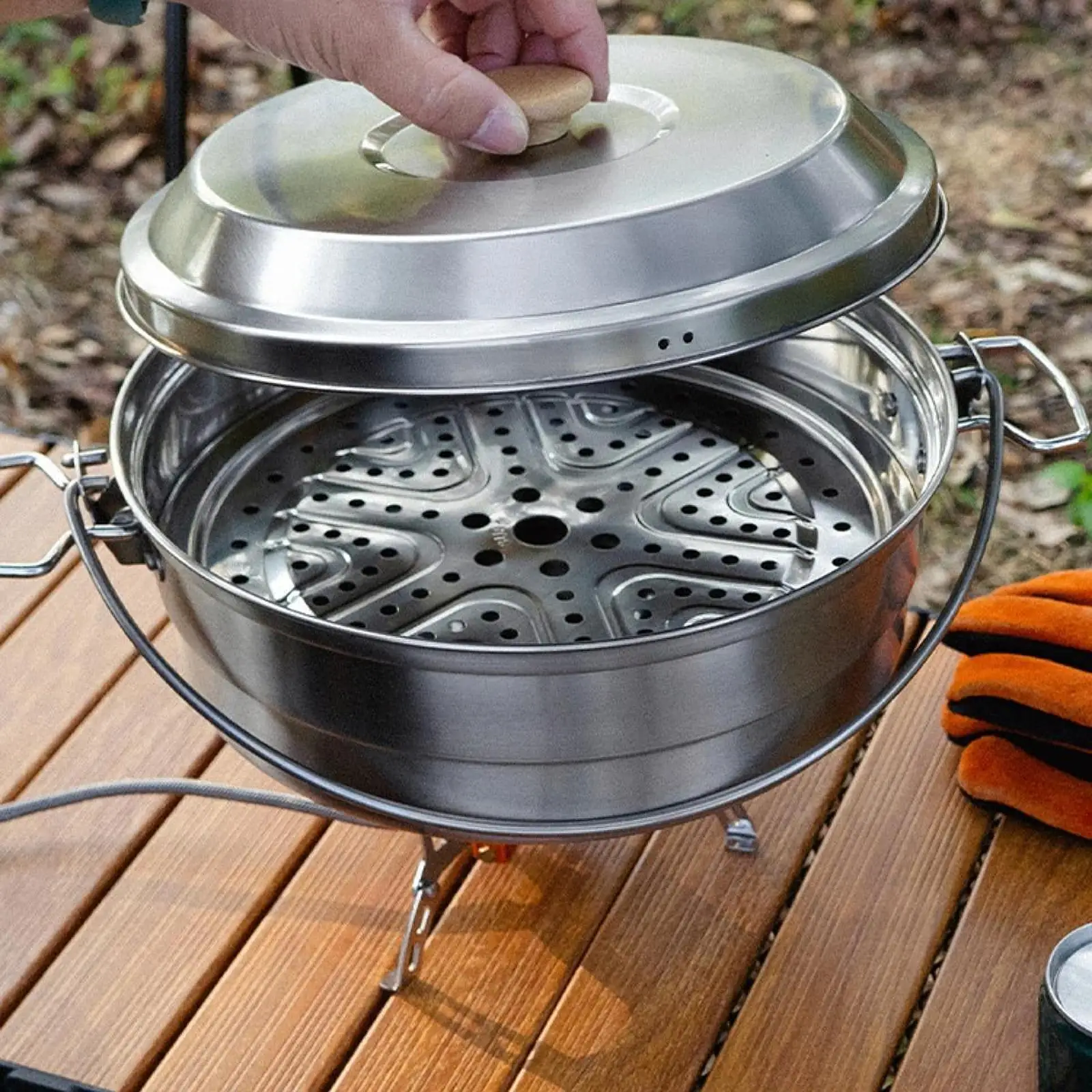 Camping Steamer Pot with Handle Portable Stockpot for Travel Picnic Outdoor