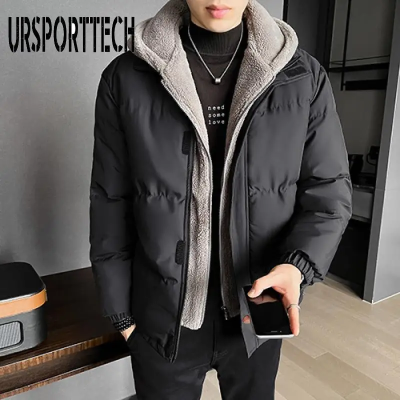 Winter Jacket Men Cotton Parkas Oversized 2024 Winter New Fake Two-Piece Hooded Bread Jacket Fleece Warm Winter Jacket For Men