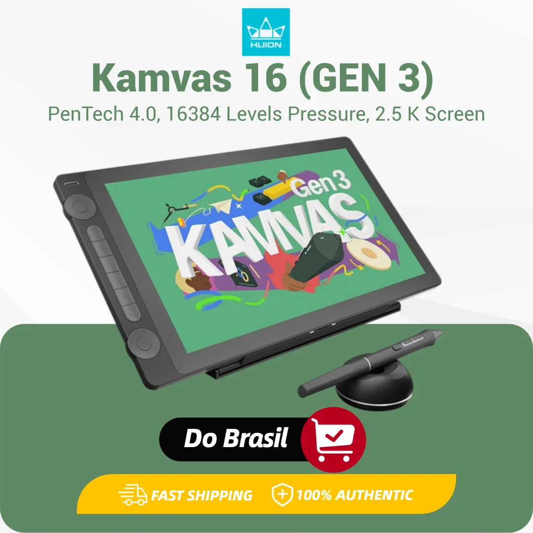 Huion Kamvas 16 (Gen 3) Monitor de tablet gráfico 16K níveis de pressão PenTech 4.0 Pen Desenho Display 15,8 polegadas 2,5K Tela QHD