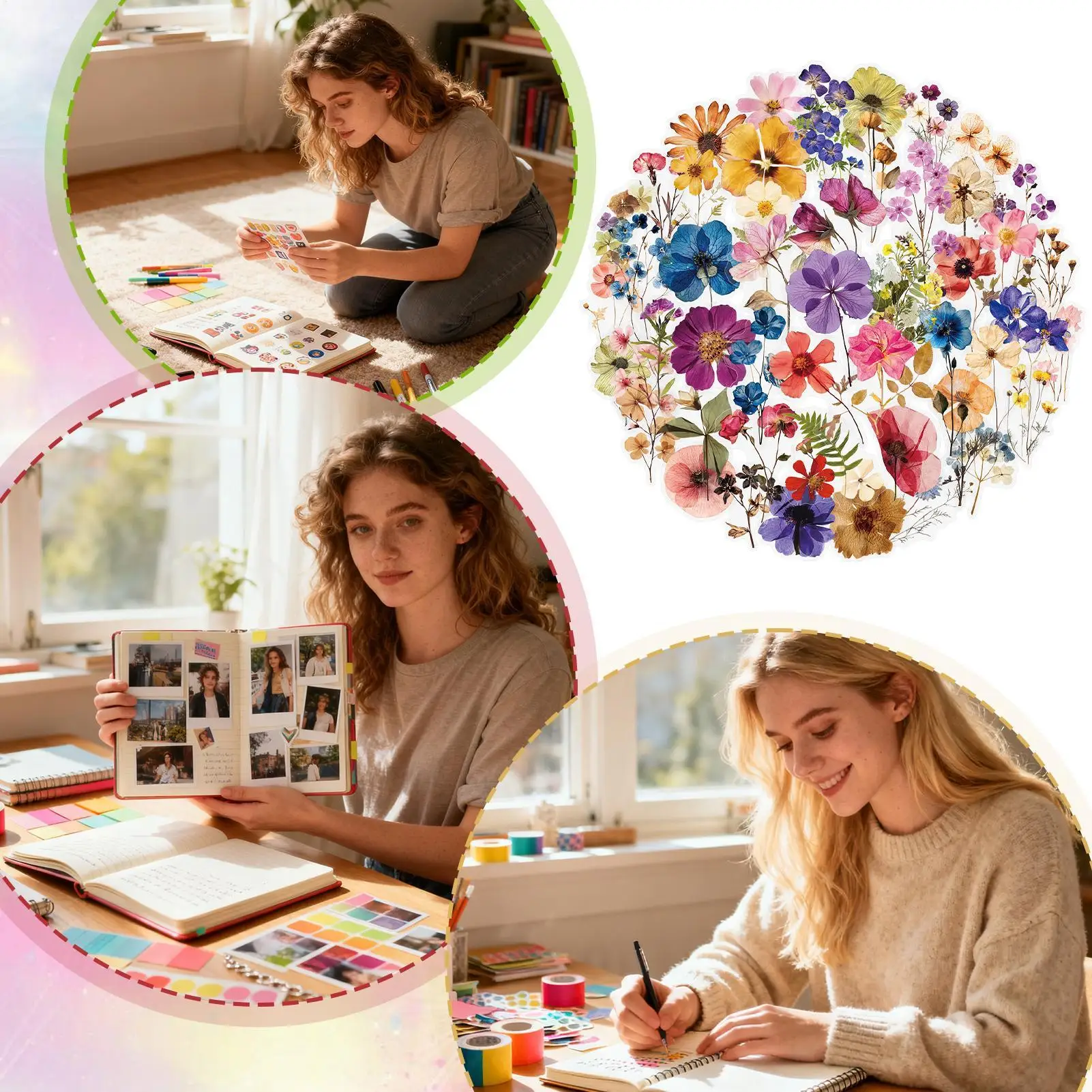 

Flower Stickers 50 Pieces Realistic Decoration Floral Stickers Students Stationery For Boys Girls Teens Children Scrapbooking