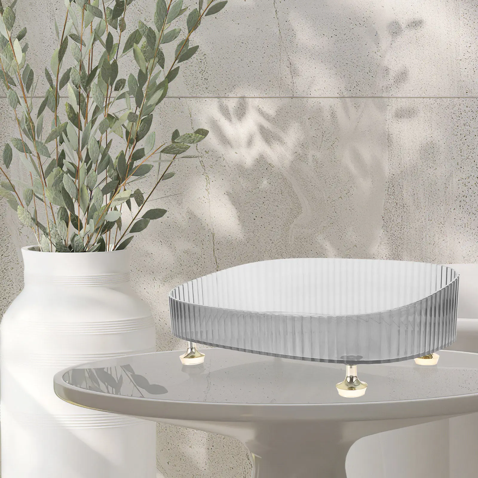 

Plastic Four-Feet Jewelry Storage Tray Elegant Vanity Organizer Perfume Display Decorative Tray for Rings Earrings Necklaces