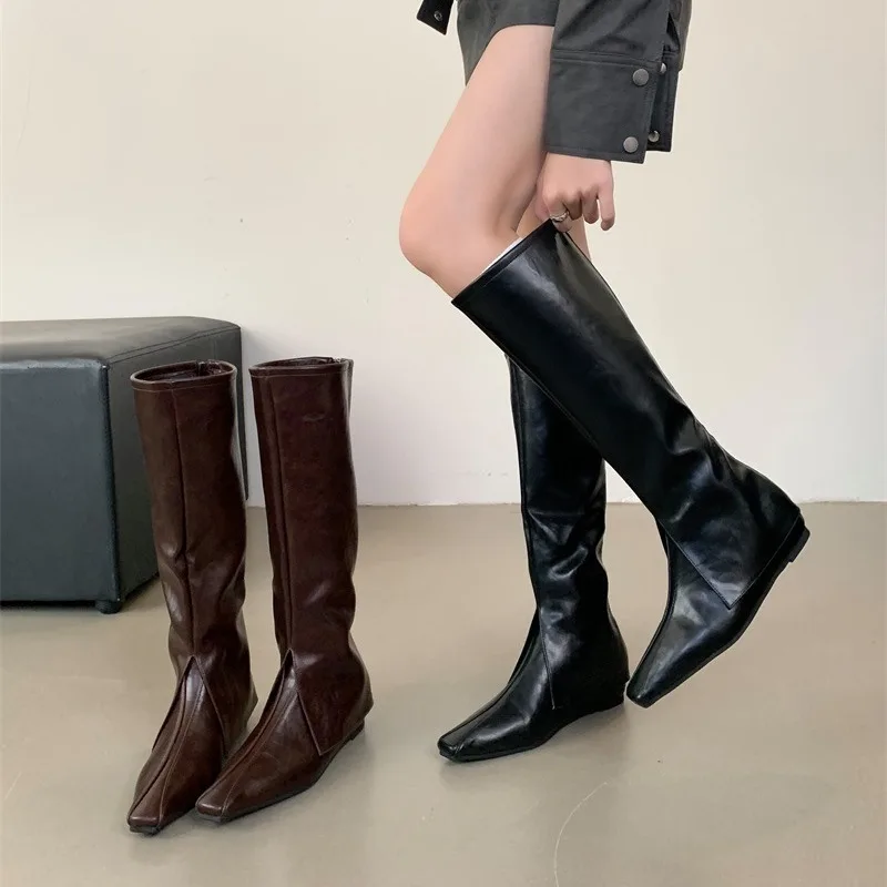 

Pants boots not over the knee, long boots, women's boots with increased height inside, 2025 autumn and winter new square toe sli