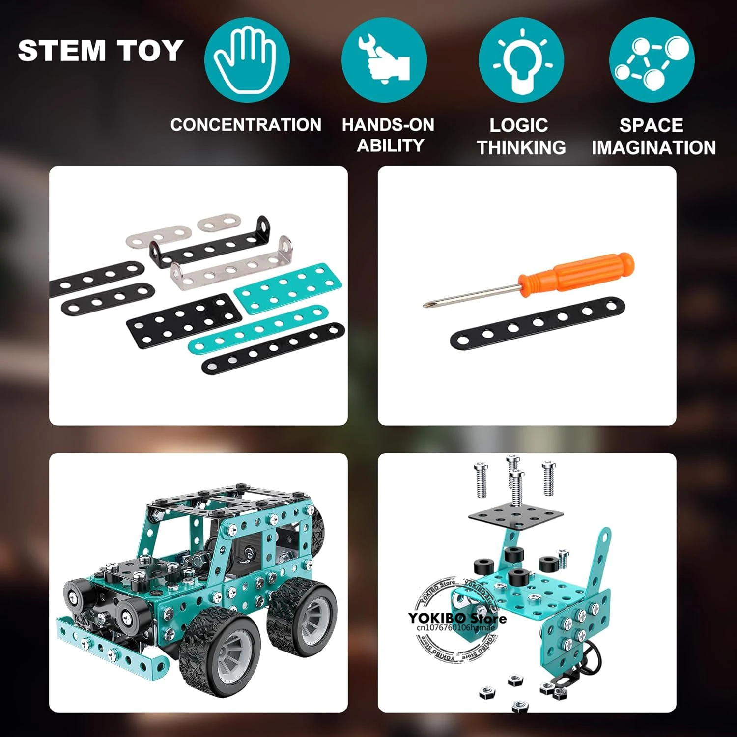 Building Sets Stem Assembly Metal 3-D Puzzle Off-Road Model Car Building Kit Construction Set Toys Parent-Child Interaction Toys