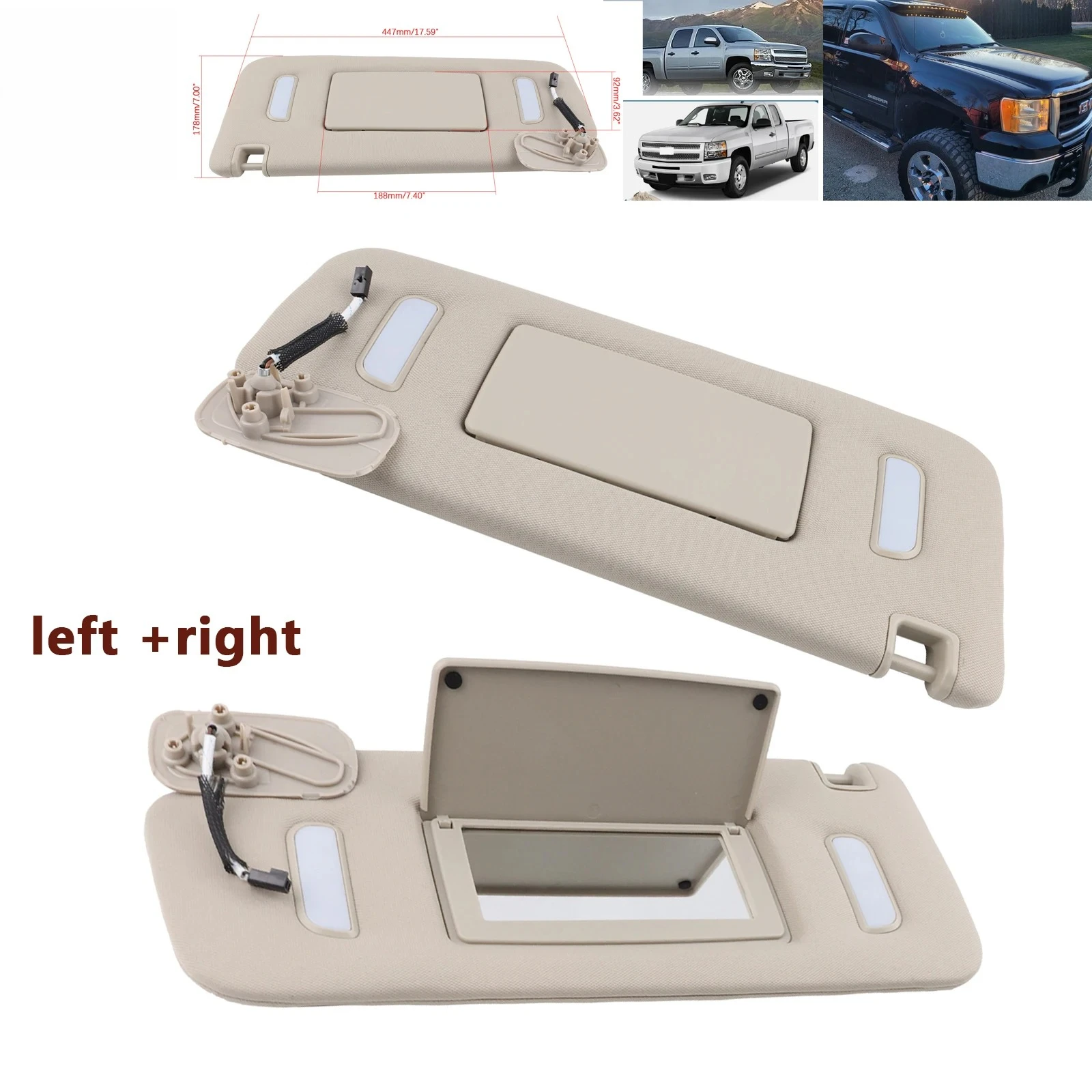 

replacement Driver+Passenger Side Sun Visor For 2007-2014 Chevy Suburban 1500 2500 Tahoe GMC Sierra Yukon XL Cadillac