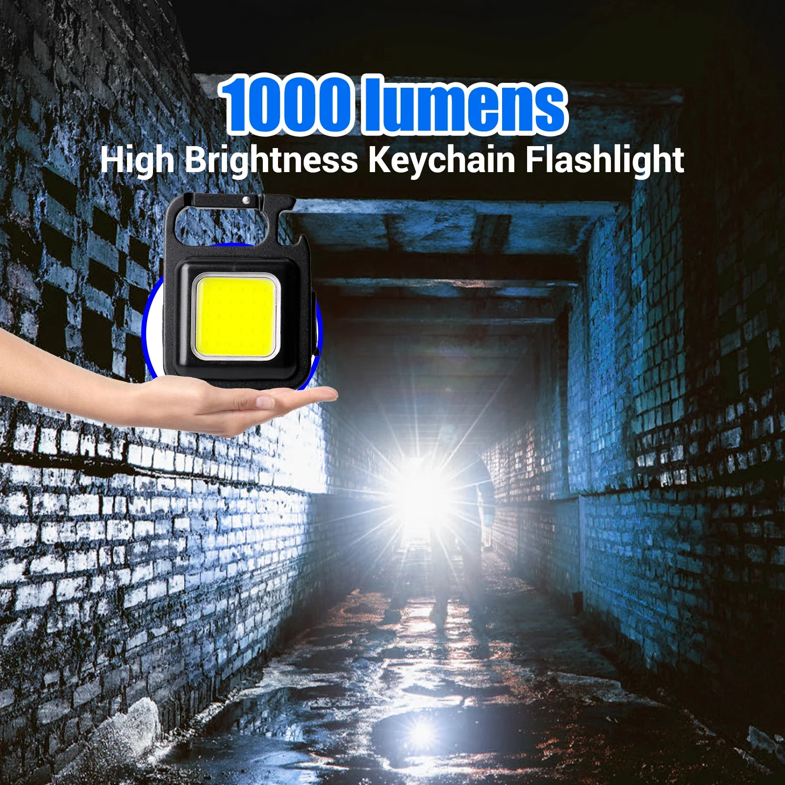 Mini Magnetic COB Keychain Light 800Lumens Bright USB Rechargeable Flashlight 3 Light Modes Portable Folding Bracket Work Lamp