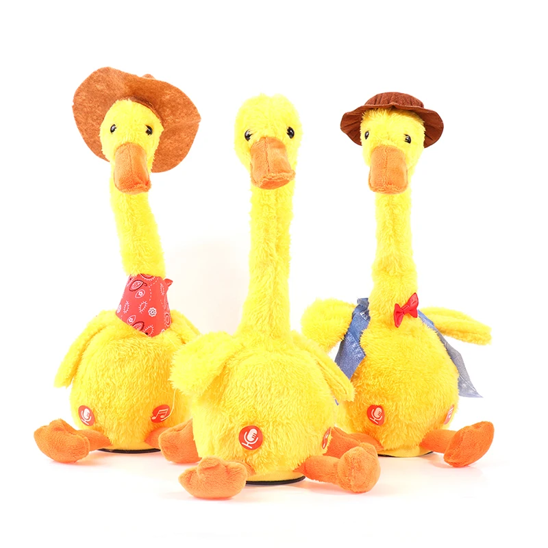 Juguetes de peluche electrónicos de pato bailarín, repetición, grabación de voz, carga usb, música divertida, regalos luminiscentes