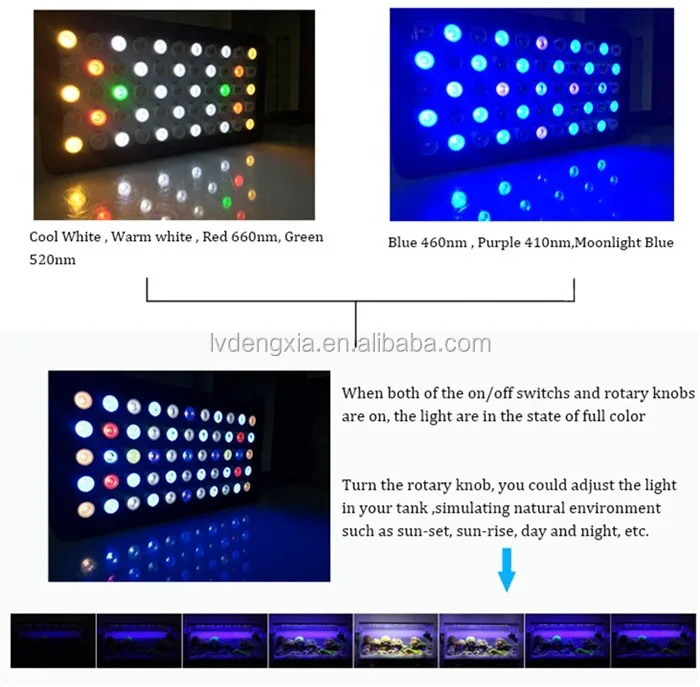 Hot Sale LED Aquarium Light 165W LED Coral Reef Aquarium Lights 55x3W Colorful RGB Dimmable Color Changing 165W Aquarium