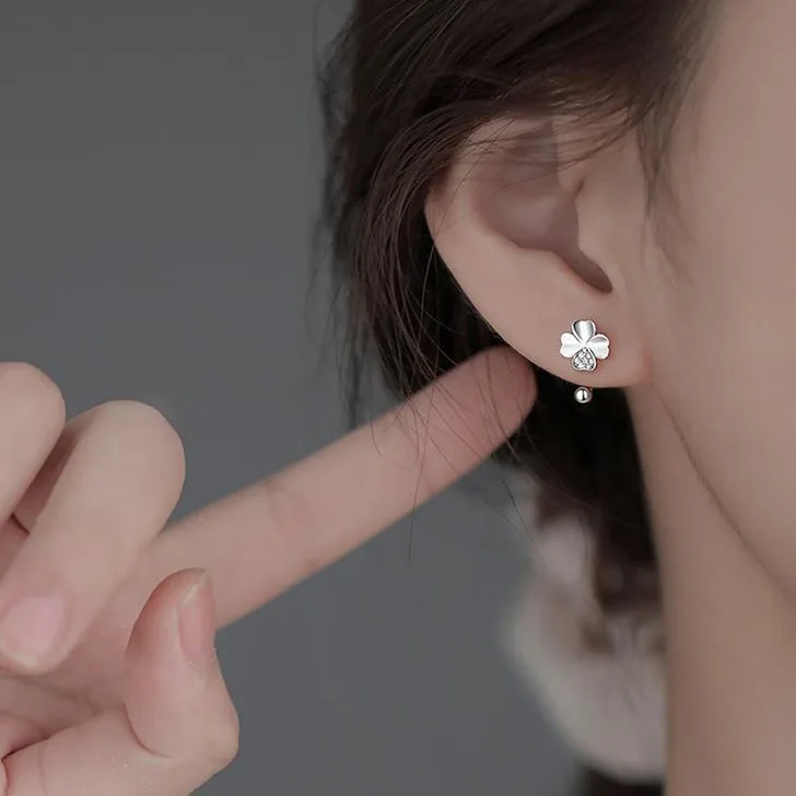 Fashion S925 Silver Clover Flower Earrings For Women